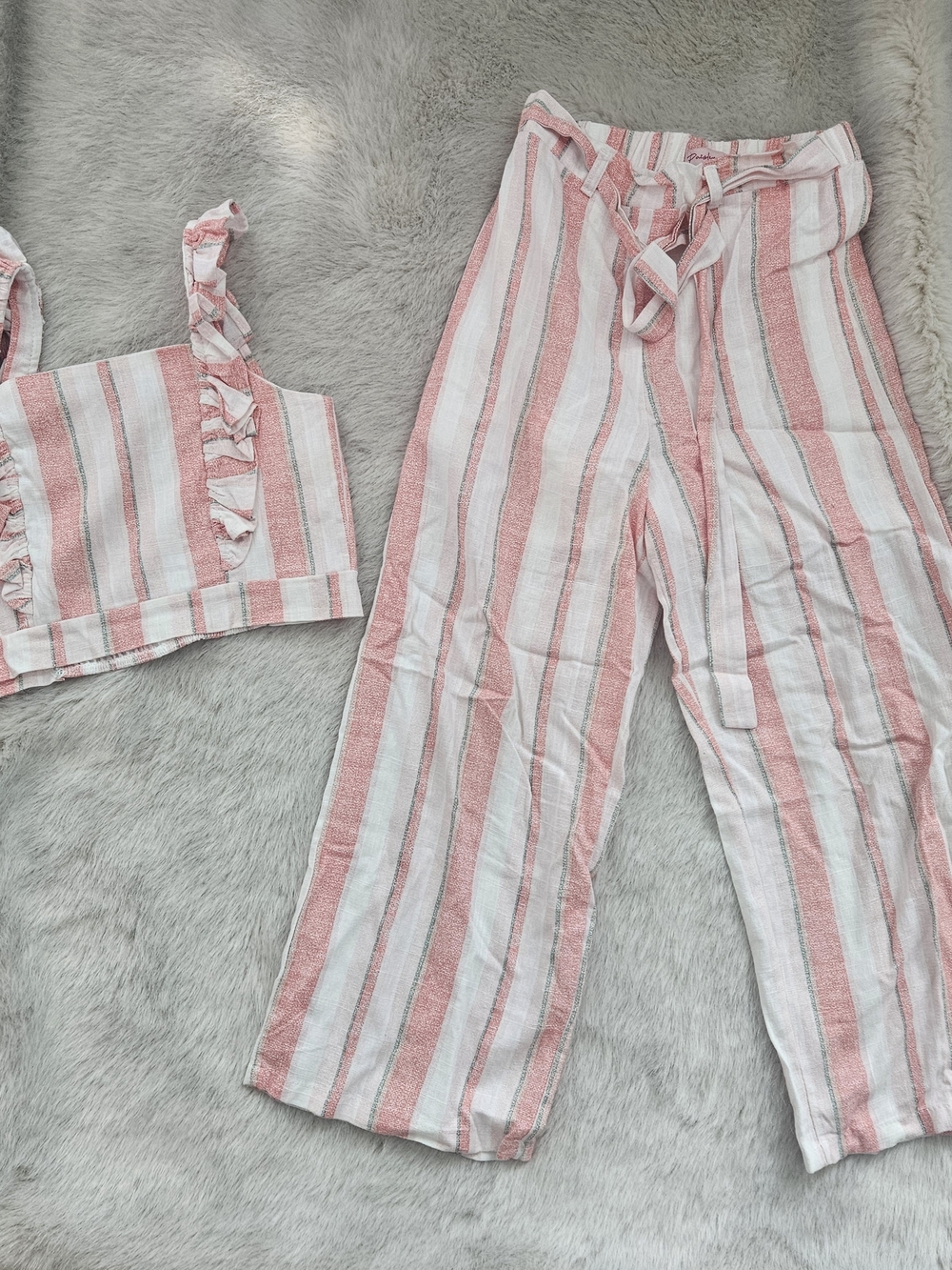 Striped Pink & White Girls' Matching Top and Pants Set